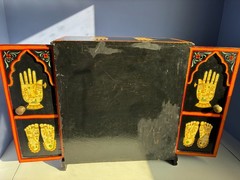 VTG 16″ HAND PAINTED WOOD FOLK ART CABINET INDIA BALI YOGA TANTRIC STORAGE CHEST