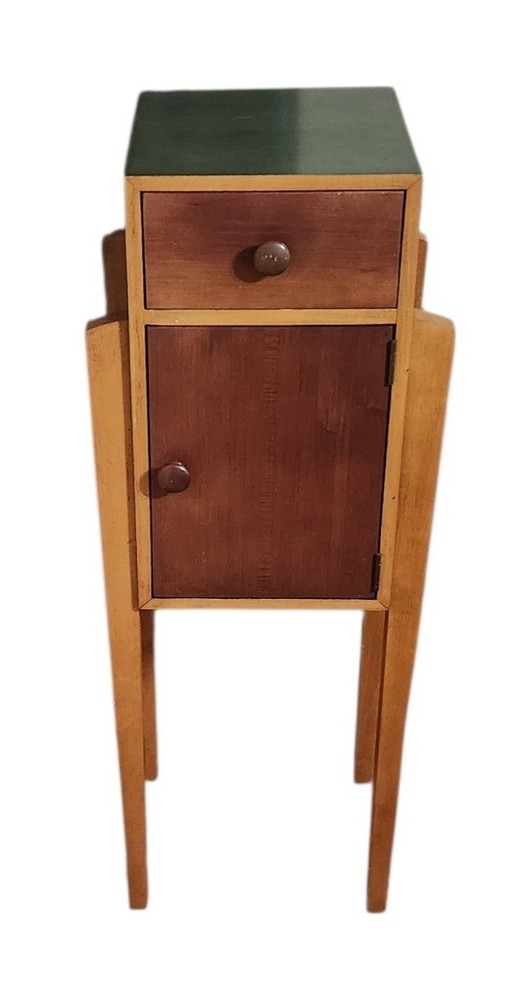 Vtg Ethan Allen Storkie Cabinet Storage Bar Wine Multicolor Wood Art Deco 42″ H