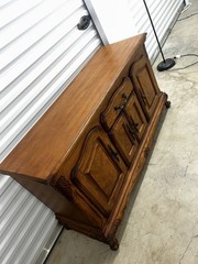 Antique Brown Wood China Cabinet 7 Glass Doors Drawer Ornate Carvings 60x20x80in