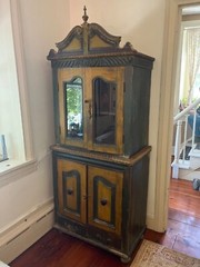 ANGLO INDIAN Almirah Cabinet. Antique Hand-Carved cupboard with glass doors