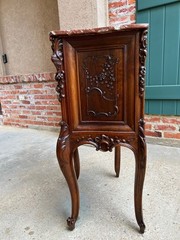 Antique French Nightstand Cabinet Marble Top Louis XV Carved Walnut c1890