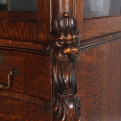 RJ Horner (attr.) Figural Oak Server, Griffins & Full Serpentine Glass