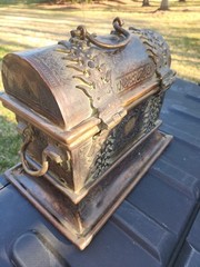 Antique Copper/Brass With Cast iron Support Cabinet Chest Jewelry Box, Heavy.