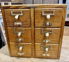 Antique Wood Tiger Oak Library Bureau Maker 6 Drawer Card Catalog File Cabinet