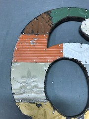 Decorative Salvage Tin Ceiling 12″ Patchwork Metal VTG Number 6 Old 296-25B