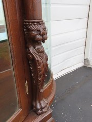 Late 1800s Large Tall Tiger Oak Leaded Stain Glass Curio Cabinet Cupboard 6573