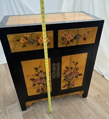 Mid Century Chinese Console Cabinet, Two Drawers Chinoiserie Hand Painted Flower