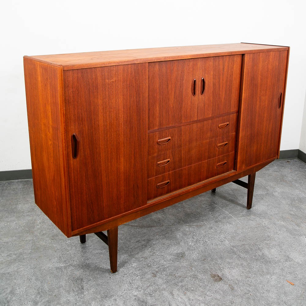 Mid Century Danish Modern Credenza Highboard Bar Sideboard Denmark Teak Drawers