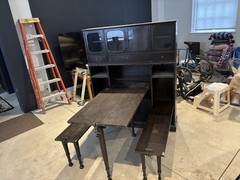 The Easy-Fold Schimmel & Co Antique Stained Wood Glass folding table and benches