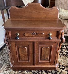 Antique 19th Century Burl Walnut Washstand End Table Night Stand Cabinet