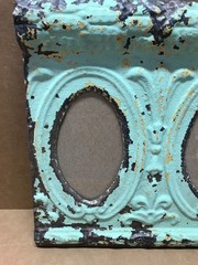 VTG Shabby Green Double 4×6 Oval Photo Ceiling Tin Picture Frame Old 663-26B