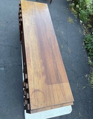 LANE AMERICAN MODERN WALNUT CREDENZA CHINA CABINET. SCULPTURAL BLOCK FACADE.
