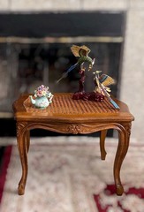 Antique Luise XV Style Walnut Rococo Carved Wooden Bench/Coffee Table W/Cane Top