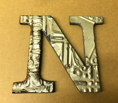 Decorative Salvaged Tin Ceiling 8″ Patchwork Shabby Silver Letter N Old 200-26B
