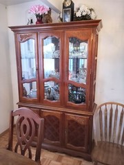 Antique Wooden China Cupboard and Wooden Table with 6 Chairs
