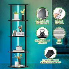 5 Tiers LED Corner Shelf ,65″ Stand Floor Lamps for 11.81 x 15.55 x 65 inches