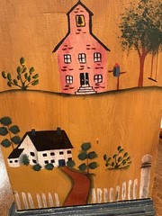 Vintage Rustic Wooden Cabinet Hand Painted with Chicken Wire Mesh Door 25.75″