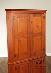 Antique American Pine Two-Part Paneled Door Corner Cupboard