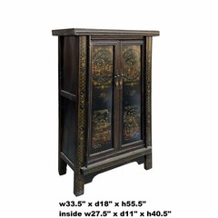 Chinese Vintage Distressed Color Scenery Graphic Dresser Cabinet cs7064