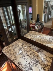 antique hutch cabinet – marble top, beveled glass doors and beveled mirror.
