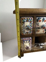 Mini Painted Cabinet Organizer – Wood And Ceramic Colorful – Missing Drawer – E