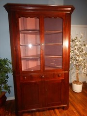 Antique Corner Cupboard Cabinet Walnut Divided Glass Door