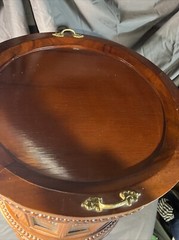 Tea Table End Table Glass Panel Curio Liquor Cabinet Round Side Table Read