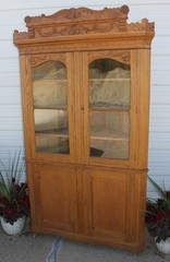 Magnificent OAK CORNER CHINA CABINET CUPBOARD HUTCH Sq Nail 4Dr w Crown Antique