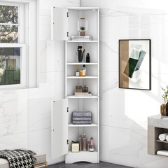 Tall Corner Bathroom Storage Cabinet MDF Freestanding Cabinet with 2 Doors