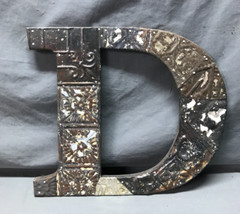 Decorative Salvage Tin Ceiling 12″ Patchwork Metal VTG Letter D Old 302-25B