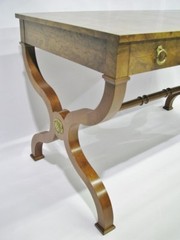 Baker Furniture Regency Style Burlwood Veneer Writing Desk / Library Table