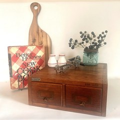 Antique Library Bureau Oak 2-Drawer Card Catalog File Cabinet Recipe Box GVC