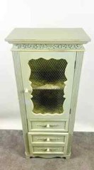 French Provincial Style Mid-Century Distressed Green Cabinet with Three Drawers