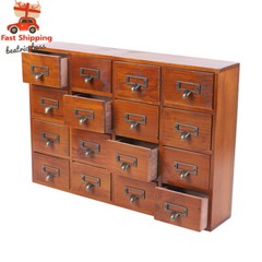 16 Drawers Vintage Wood Apothecary Medicine Cabinet Label Holder Card Catalog