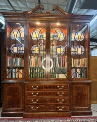 Vintage Henredon Aston Court Large 91″ Tall Mahogany Breakfront Bookcase Cabinet