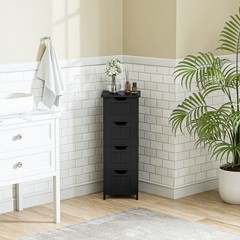 Bathroom Floor Cabinet Wood Free Standing Storage Organizer w/ 4 Drawers Black