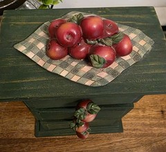 Vtg Small Rustic Green Wood 3 Drawer Trinket Spice Cabinet Apple Knobs Country