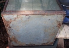 ANTIQUE PRIMITIVE COUNTRY STORE TIN PIE PAN SAFE SCREEN CUPBOARD DISPLAY CABINET
