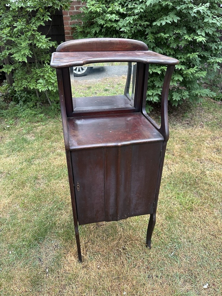 Best Antique Mahogany Sheet Music Cabinet with Beveled Mirror & Top Shelf Larkin