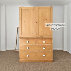 Antique English Pine Linen Press Wardrobe Armoire Cabinet Chest of Drawers Key