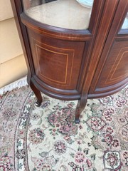 65301 Vintage Bow Front Curio Cabinet with Inlaid Mahogany Design