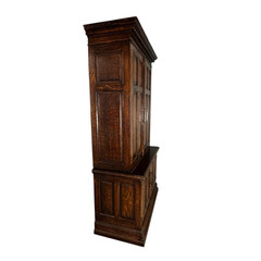 Raised Panel Step Back Oak Cupboard, Tiger Sawn Oak, 1890s #22473
