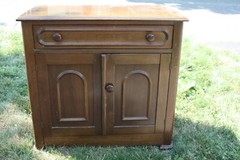 Vintage One-Drawer Washstand Cabinet (Refinished) Walnut? 30″ W, 28.5″ H, 16″ D
