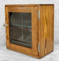 Antique Traditional Oak Doctor’s Apothecary Glass Front Cabinet