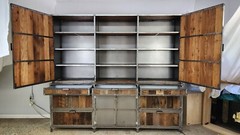 Industrial Credenza w/ Hutch Reclaimed Wood Welded High End Brutalist 96″ TALL!