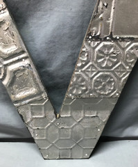 Decorative Salvage Tin Ceiling 16″ Patchwork Silver Metal VTG Letter V 215-25B