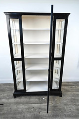 Vintage Glass Front Black Painted Vitrine Display Cabinet