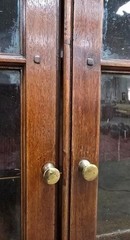 c. 1780 mortise, pegged walnut two piece twelve pane cupboard two drawers.