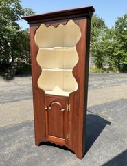 D. R. Dimes country pine open top corner cupboard. Single raised panel door with