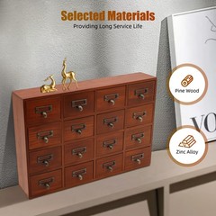 Vintage 16 Drawers Tabletop Library Card Catalog Cabinet Apothecary Storage Box